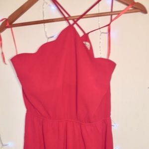 Red Halter Dress With Scalloped Detail